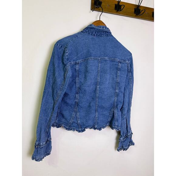 Alain Manoukian Denim Jacket Women’s M Blue Ruffle Hem Sleeve Button - Picture 4 of 6